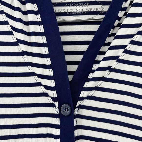 Soma Striped Hooded Cardigan Duster‎ Button Front Lightweight Nautical Coastal S - Picture 8 of 10